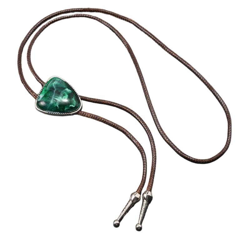Lightweight PU Leather Wax Cord Necklace Turquoise Bead Bolo Tie Necktie Alloy Clasp Practical Jewelry For Daily Wear