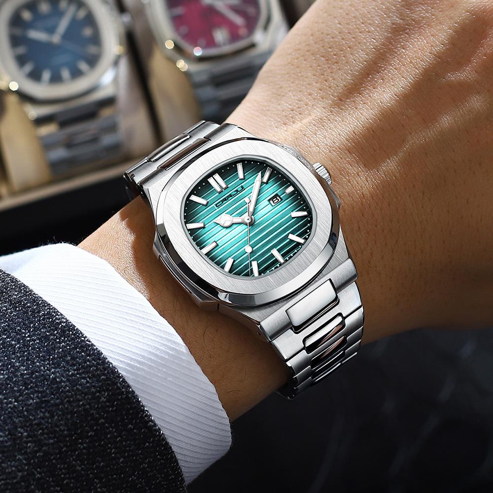 Luxury Man Wristwatch Business Stainless Steel Quartz Men Watch Waterproof Luminous Date Square Men's Watches Clock