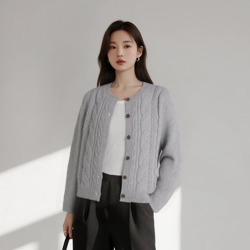 Elva' Island Women's Petite Loose Cable Knit Cardigan
