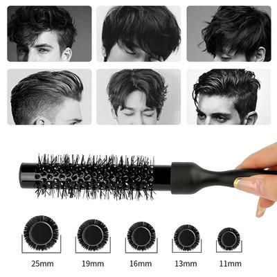 Black Round Barrel Hair Comb Hair Styling Hair Brush Nylon Comb Cylinder Curly Hair Comb Aluminum Tube Salon Tools Barber Gift