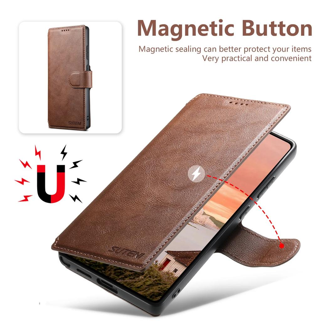 Detachable Magnetic Wireless Charging Bracket Card Wallet Flip Case for Samsung Galaxy S25 Ultra S22 S23 S24 Ultra Leather Cover