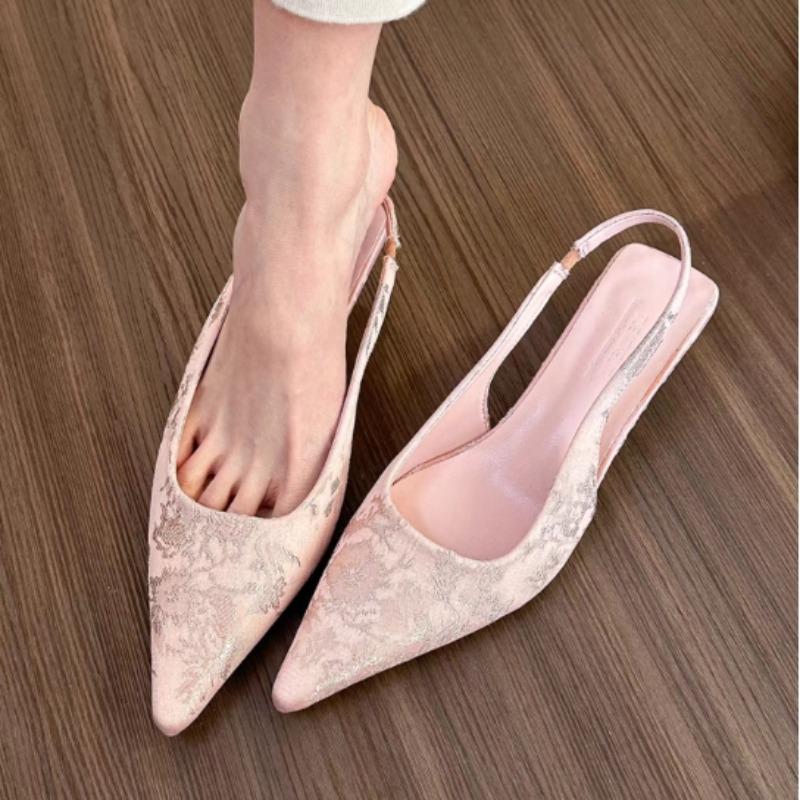 Fashion Summer New Style Popular Women Sandals Heel Ladies Shoes Pointed Toe Solid Female Women's Shoes Back Strap Slip On Heels