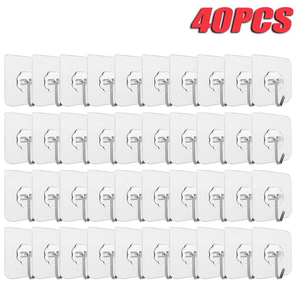 100-300PCS Transparent Stainless Steel Self-Adhesive Hooks Bathroom Towel Clothes Storage Sticker Hooks Key Hangers Storage