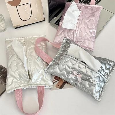 Silvery Bow Flip Cover Tissue Box Wet Wipes Case Car Hanging Bag Portable Paper Holder Removable Napkin Storage Case Home Decor