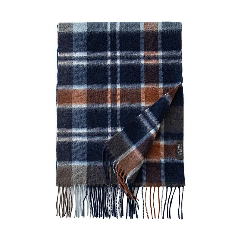 

Light Luxury and High End Blue Coffee Plaid Pure Cashmere Scarf Versatile New Autumn and Winter Blue Scarf for Men and Women 180*30cm