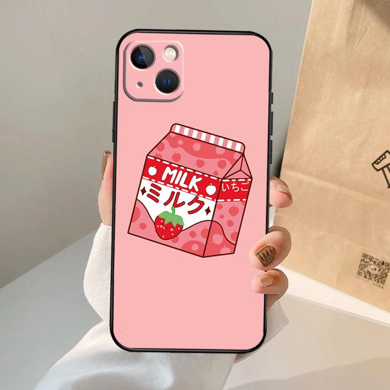 Cute Strawberry Milk Box Phone Case For iPhone 17 Air 16 15 14 13 12 11 Pro Max 12 13 Mini 15 16 Plus 16e Cover Coque