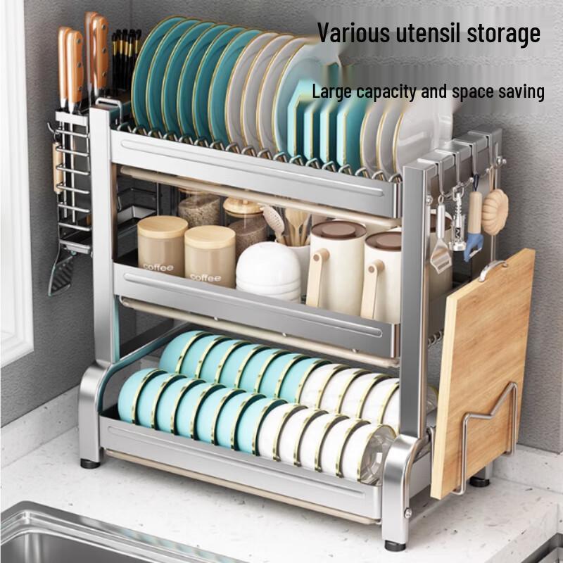 3-Tier 304 Stainless Steel Countertop Dish Rack