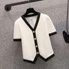 Franse Kantoor Dame Slanke Geurige Zomer Blouse Nieuw V-hals Vest Korte Mouw Dames Knop Eenvoudige Chic Mode Witte Tops