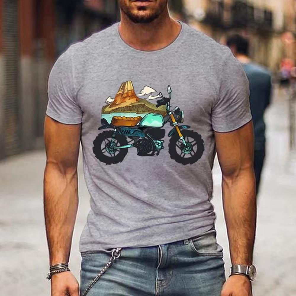 Mountain Motorcycle Print Men T-shirts Funny Style Tshirts Women Men Brand T Shirt Harajuku Fashion Motorcycle Loose Male Shirt
