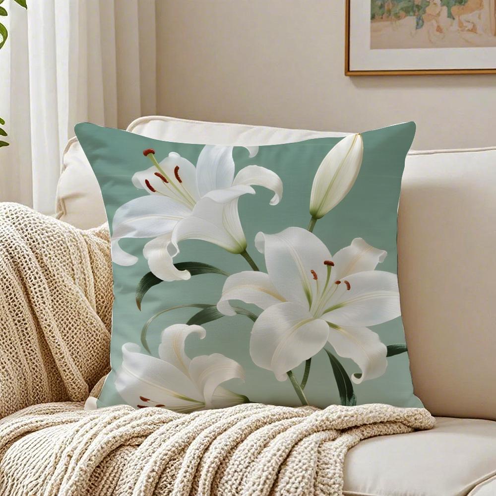 Beautiful and Warm Lily Flowers Cushion Cover Pillowcase Antidustmite Living Room Sofa Decor Cushion Room