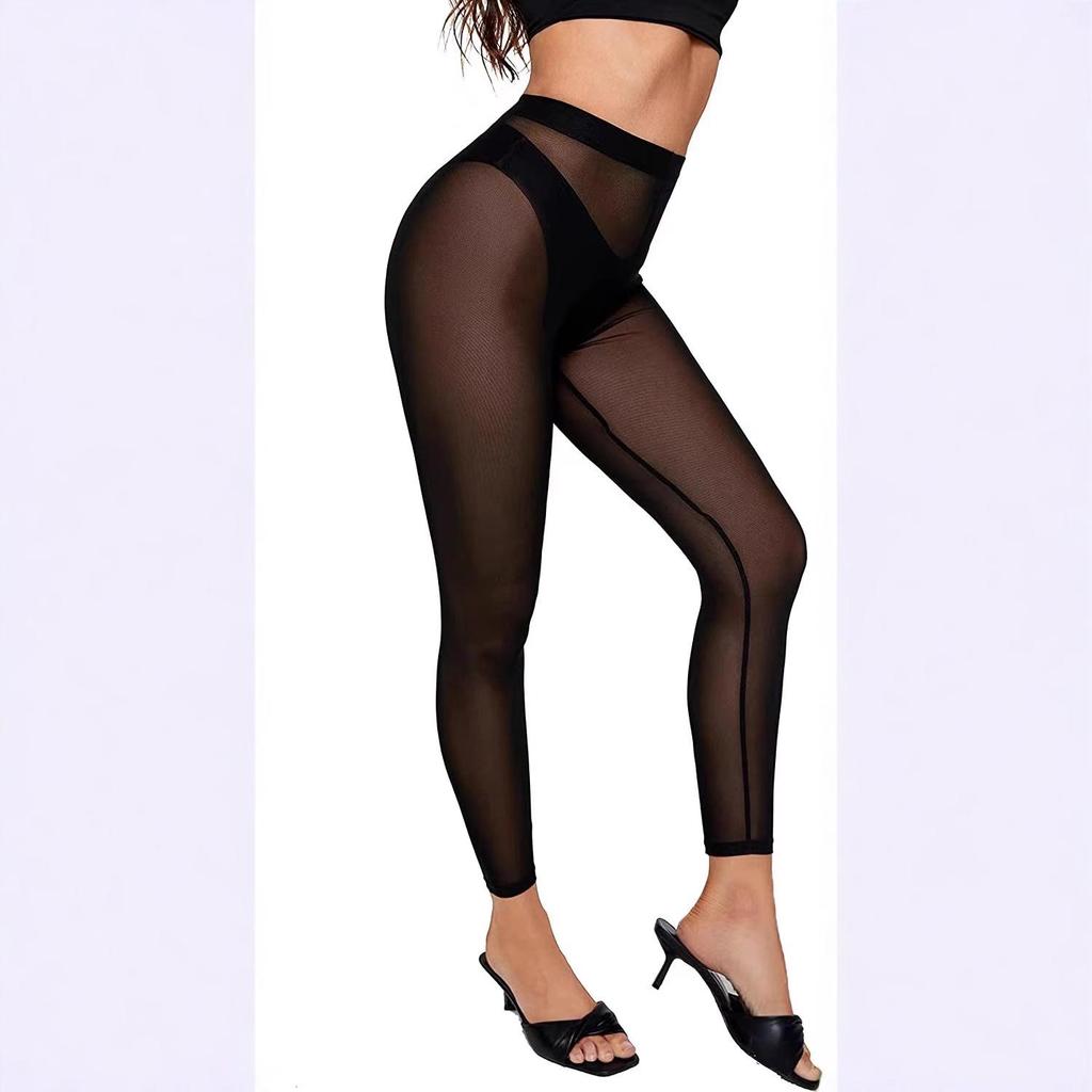 Sexy Netz-Leggings in Unifarben, Neun-Punkte, Transparent, für Schlankere Taille und Beine