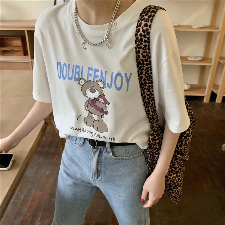 White bear t-shirt on clothes women's new summer small short-sleeved Korean version loose ins tide
