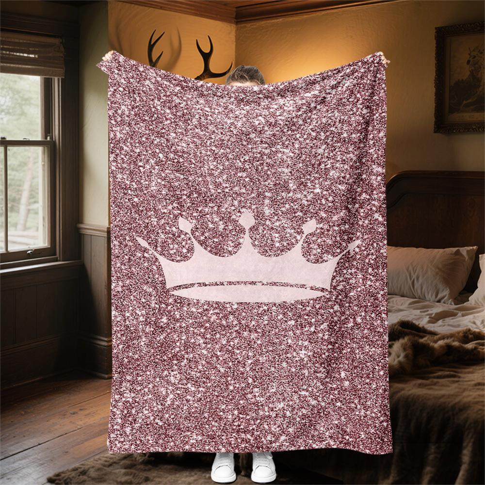 1pc Crown Glitter Outdoor Flannel Blanket Soft Warm All-Season Throw for Sofa Bed Car Camping Office, Cozy Gift Idea1239S