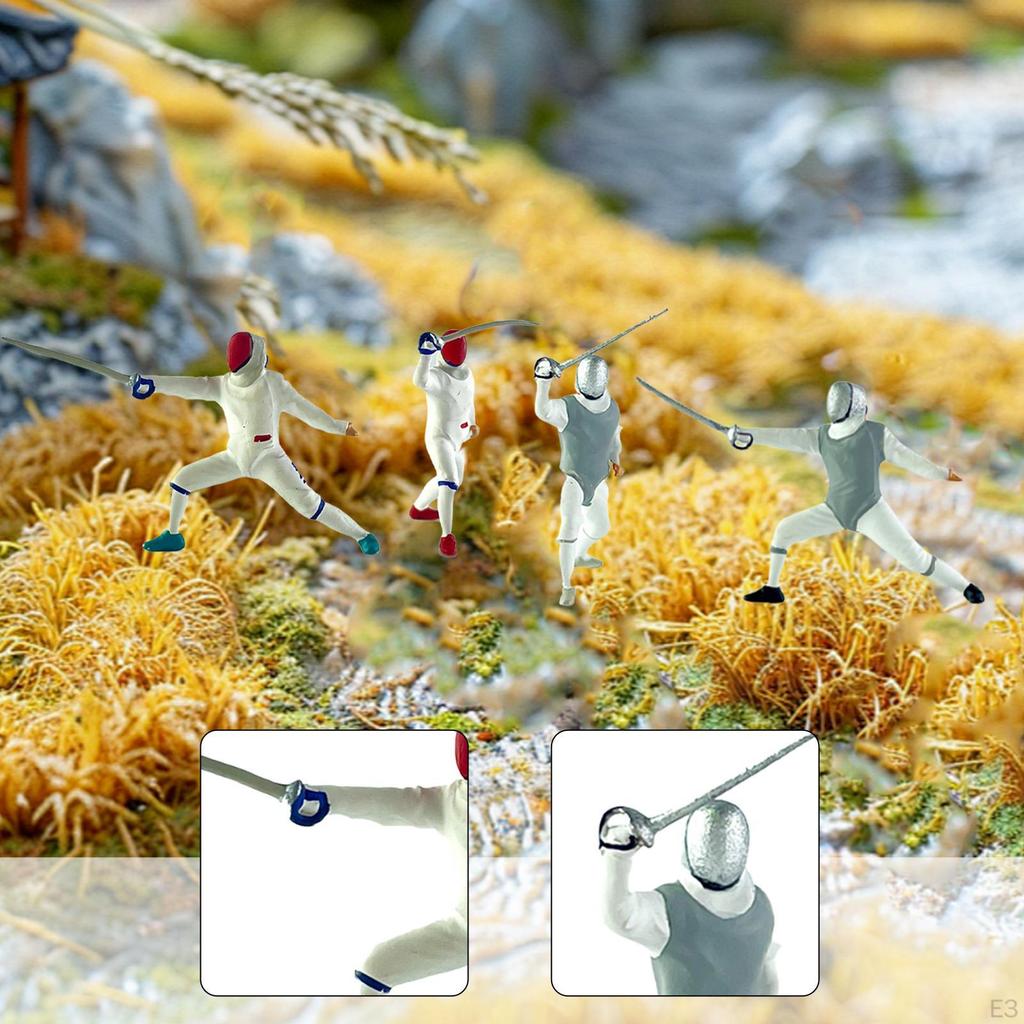 2 1/64 Maßstab Realistische Miniatur Fechter Figuren Szenenzubehör Handbemalte Harzdekoration