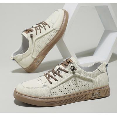 Spring Summer Shoes Men Fashion Sneakers Flat Genuine Leather Shoes Casual Male Footwear Beige Breathable