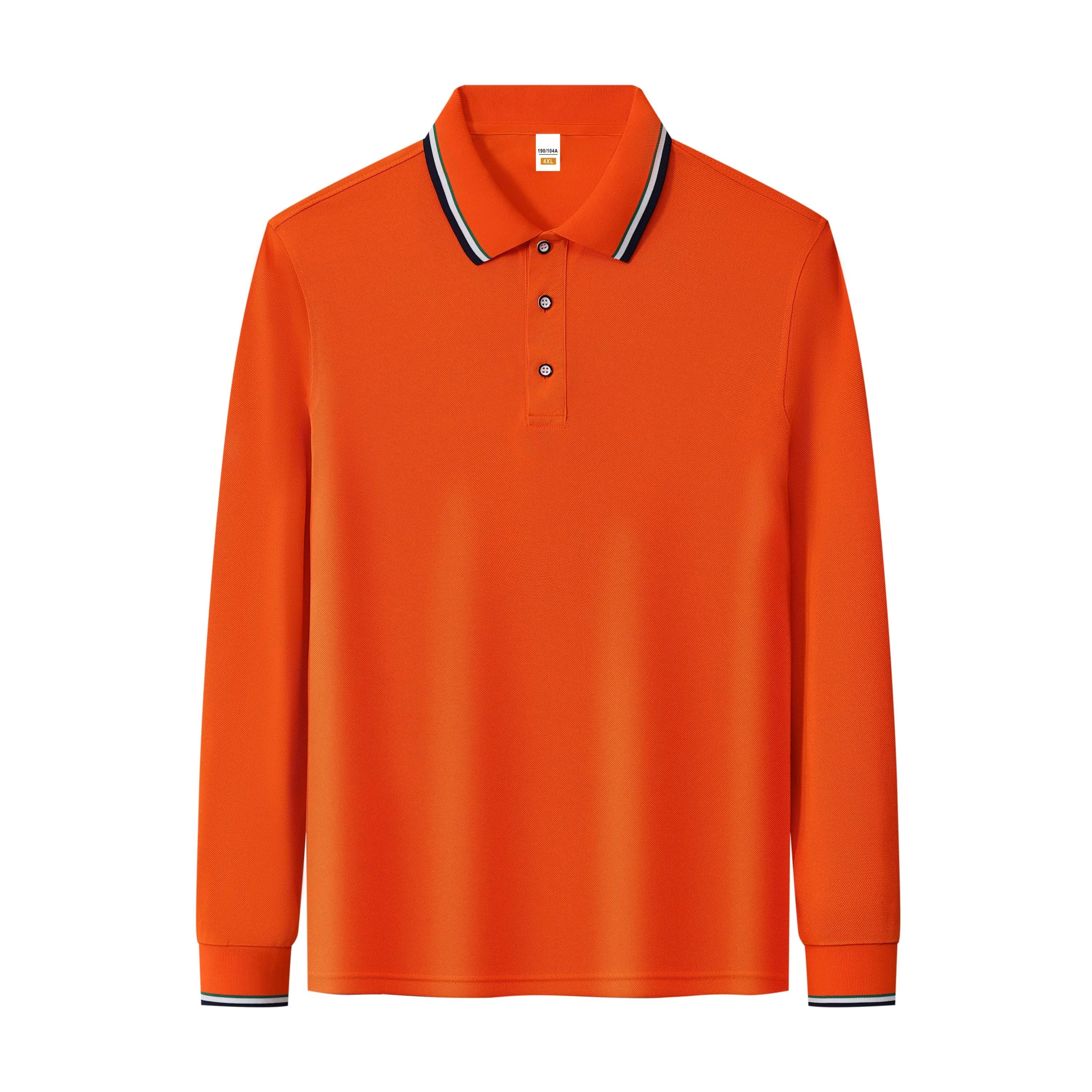 

Мужская рубашка поло Женская повседневная футболка с длинным рукавом Высокое качество Полоска Воротник Дышащий Свободный топ Деловая одежда Осень Весна S оранжевый