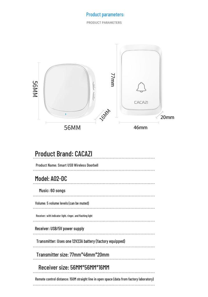 Smart Wireless USB Doorbell with Remote Indoor Chime