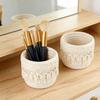 Boho Makeup Brush Holder Knotted Cord Tabletop Organizer with Tassels Handmade Circular Woven Basket for Office Desk Home Bedroom Dresser
