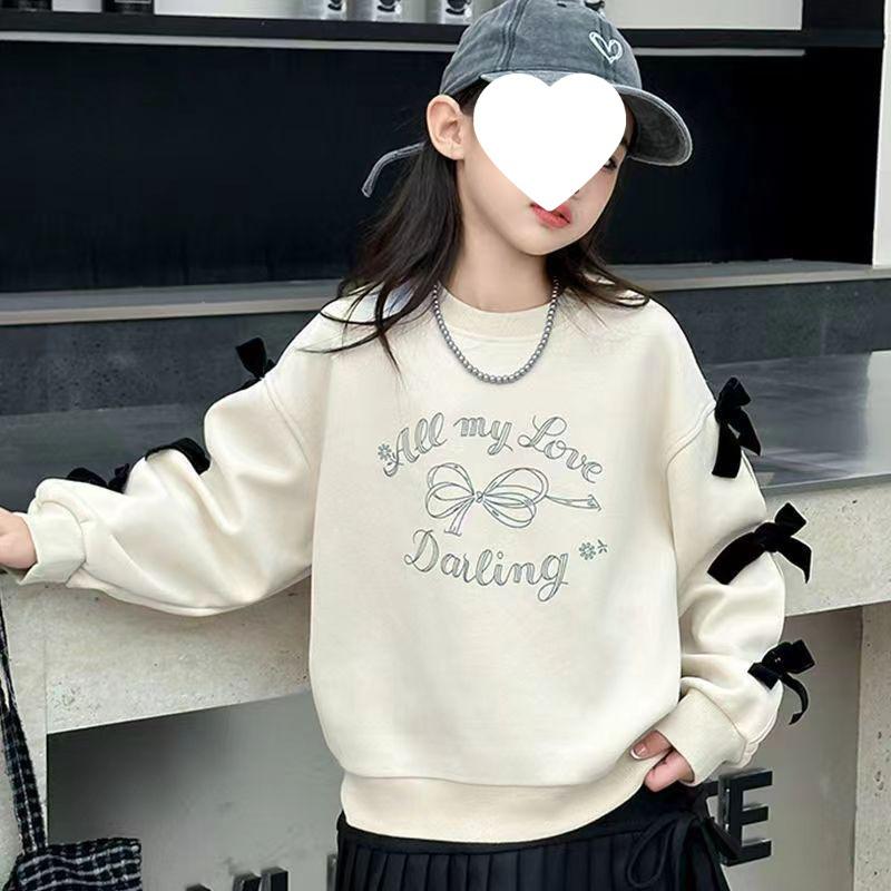 

Свитшот с бантом для девочек - Осень 2025, Шикарный свободный крой, Топ с длинным рукавом в корейском стиле для весны/осени. 160 абрикосовый