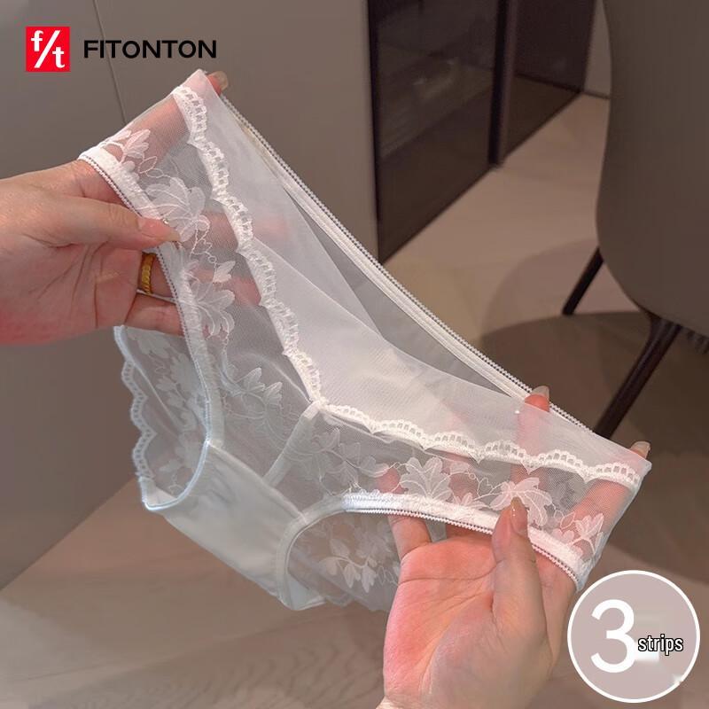 

FitonTon Женские сексуальные кружевные и атласные трусы с низкой посадкой, 3 шт. One Size (40-62.5 kg)