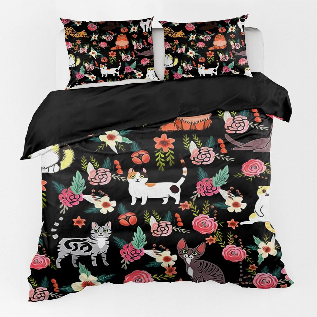 Color Abstract Cat Bedding Three-Piece Quilt Cover