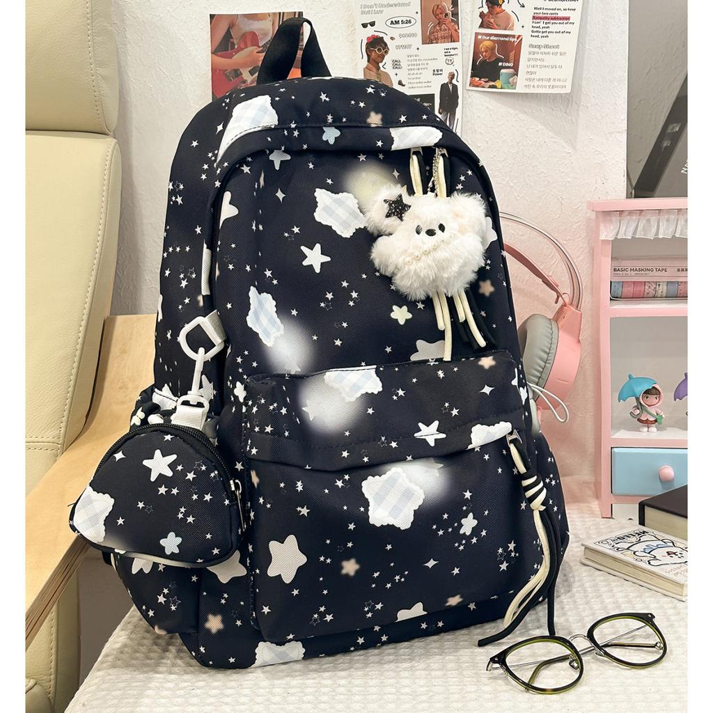 Schoolbag New Macaron Star Printed Backpack Middle School Girl Sweet School Bag Large Capacity Lightweight Backpack