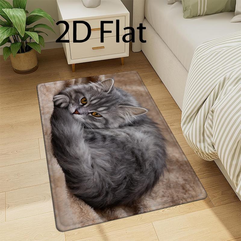 1pc Sleeping Gray Cat Pattern Doormat Non-Slip Absorbent Machine Washable Floor Mat for Bathroom Kitchen Living Room Decor