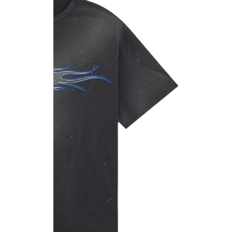 WE11DONE Ss24 Metallic Color Wash Round Neck Drop Shoulder Short Sleeve T-Shirt Unisex T-Shirts Charcoal WD-TT0-24-751-U-CH