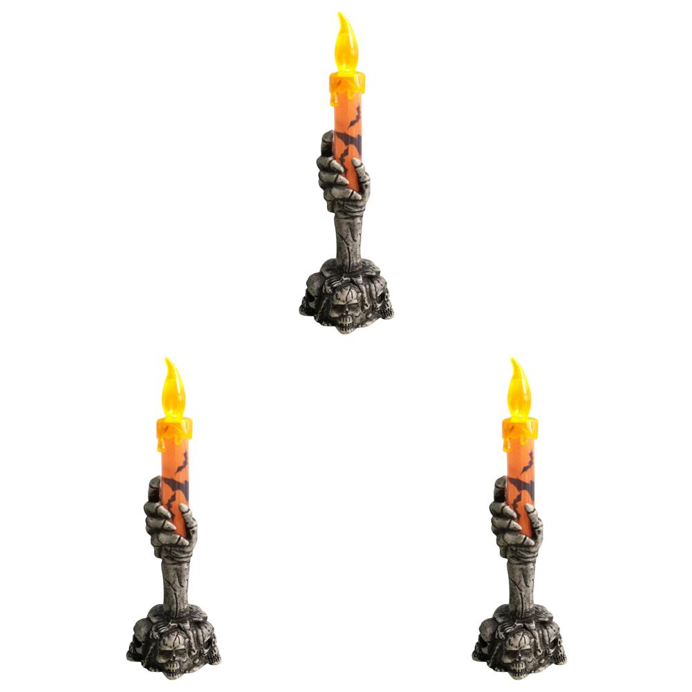 1-10PCS Halloween Skull Candle Holder LED Light Skeleton Ghost Hand Flameless Candle Light Party Bar Decoration Decorative