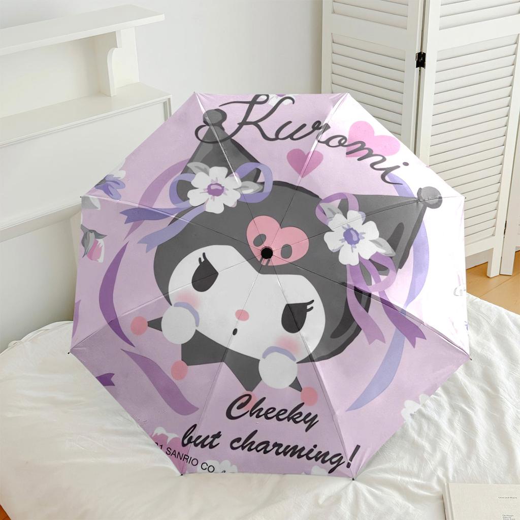 Kawaii Kuromi Floral Charm Portable Automatic Umbrella Sturdy 8 Rib Shaft Compact Design for Outdoor Daily Use Fashion Lovers Stylish Gift for Women