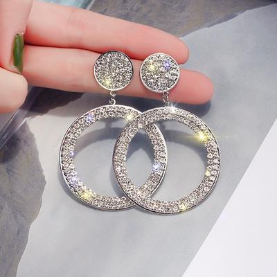 Mode geometrische runde eingelegte Strass Ohrringe weibliche einfache Kreis baumeln Ohrstecker