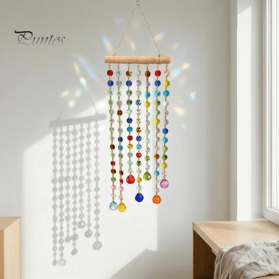 Indoor Window Hanging Ornament Crystal Suncatchers, Crystals Suncatcher, Colorful Glass Beads Chain Bohemian Style Room Decoration Wind Chimes