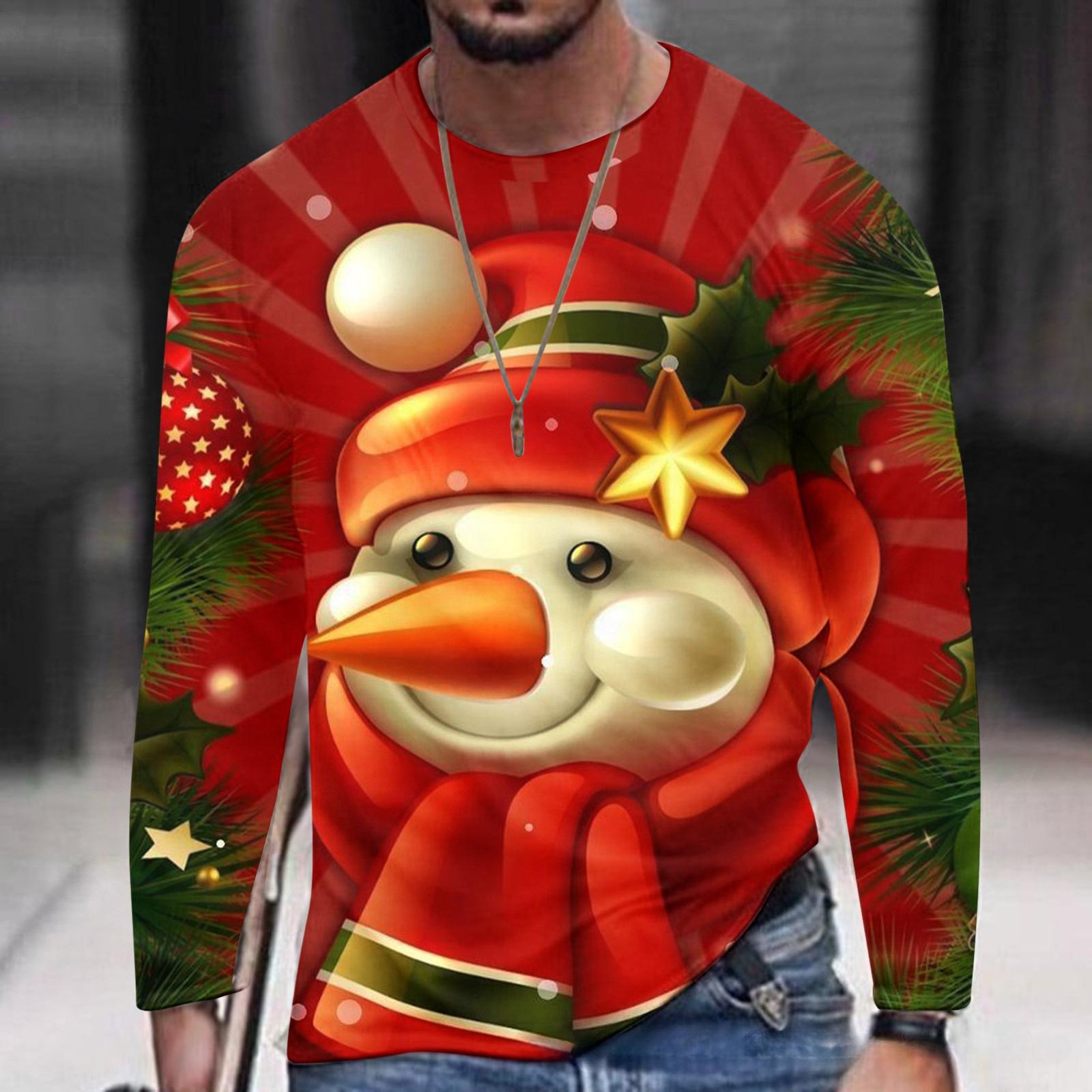 

Spring and Autumn Round Neck 3D Christmas Elements Printed Top Fashionable Casual Long Sleeved Men s T-shirts 5XL