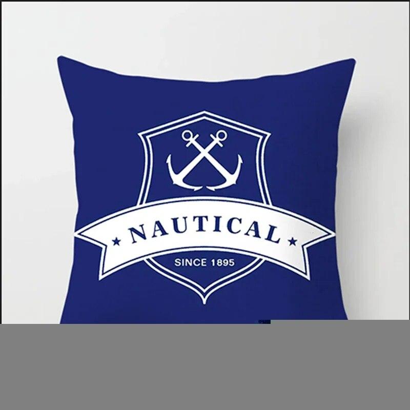 Home Decor Compass Anchor Pillow Cover Blue Mediterranean Cushion Gift Sofa Office Accessory Ornament 45x45cm