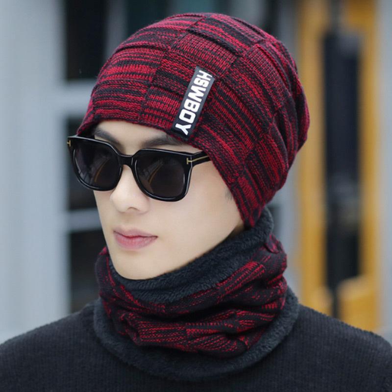 

Gloves Scarf Hat Set Men s Autumn and Winter Fleece Thickened Cold-proof Knitted Hat Outdoor Riding Ear Protection Wool hat + scarf + gloves 3-piece set, cold and warm