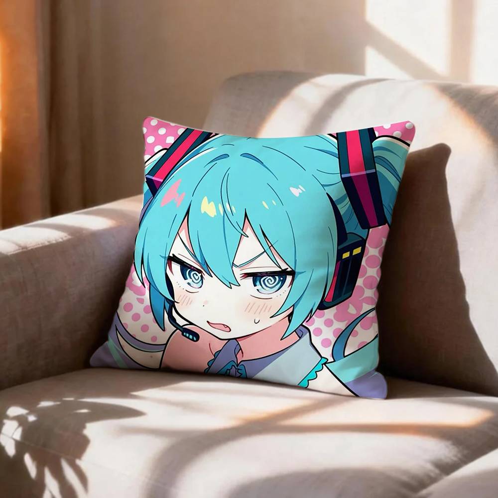 CUTE Anime MMIKU SSticker Pillow Case Pattern Printed Pillowcase For Living Room Sofa Cushion Cover