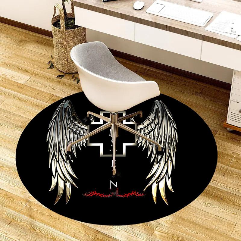 1pc Rammstein Angel Wings Cross Round carpet, Made of Polyester,Perfect for Decorating Office Chairs, Living Rooms