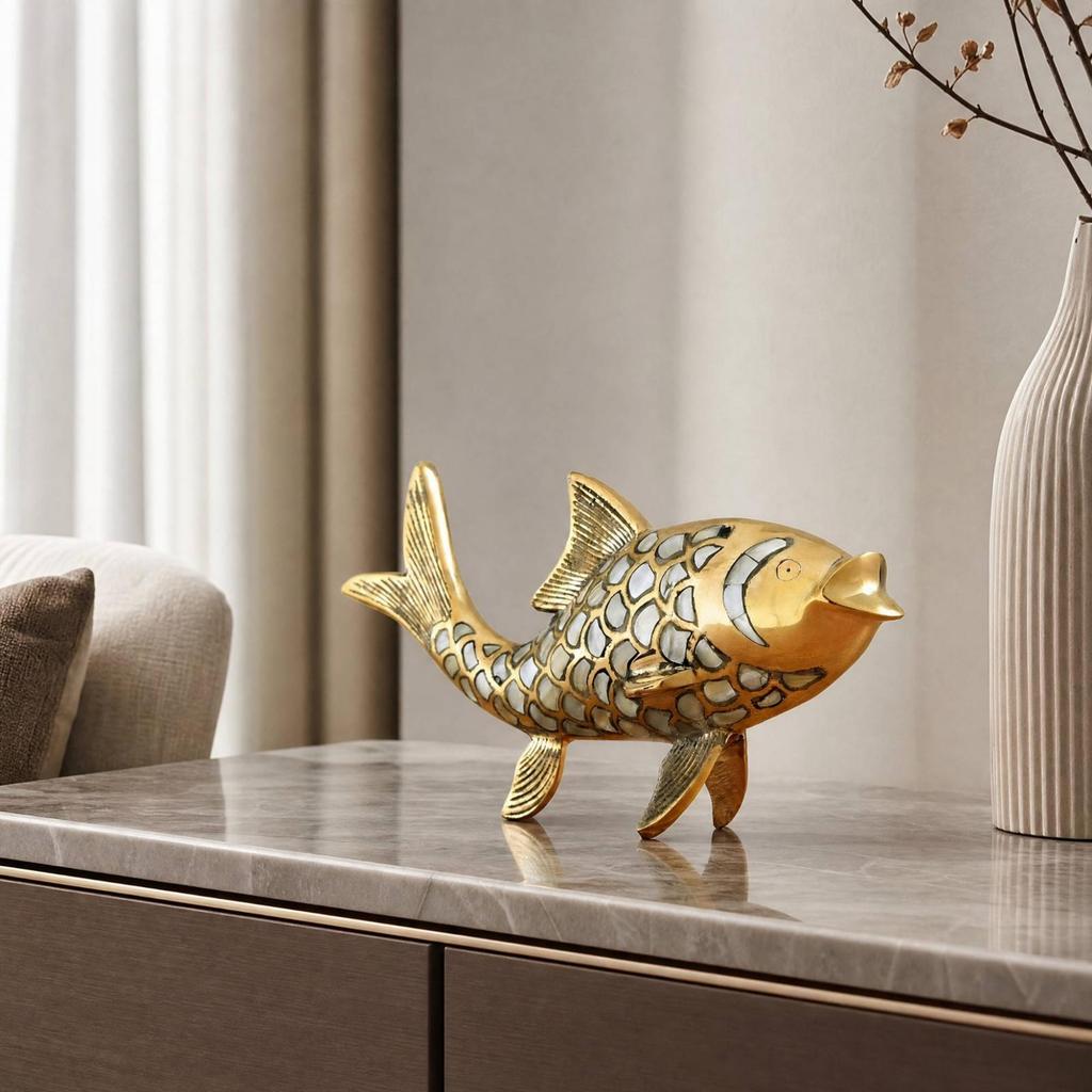 Ocean-Themed Statuette Figurine with Silver Scale Accents Sturdy for Office Desk