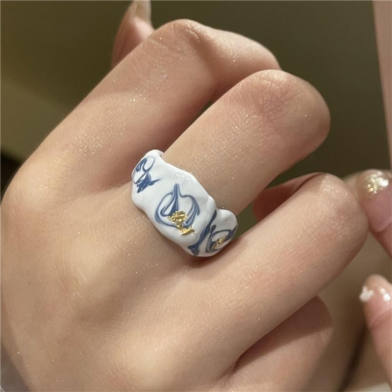 Fashionable Dripping Oil Open Ring with Unique Color Inlay for Women Adjustable Size Opening Ring Ceramic Jewelry Gift