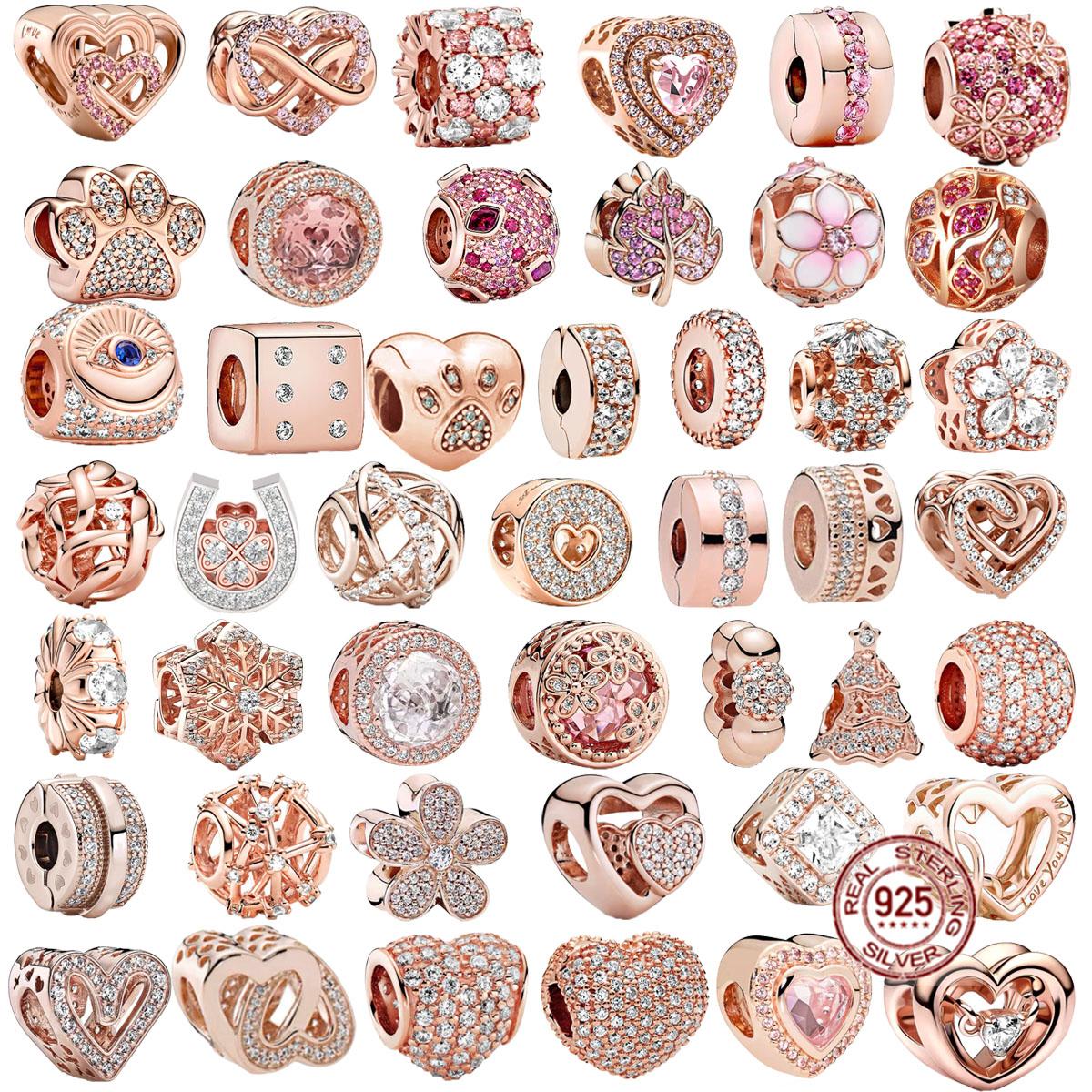 

Сверкающее розовое золото, подвеска в форме сердца, бусина из стерлингового серебра S925, подходит для оригинального браслета, сделай сам, женские ювелирные изделия, подарок