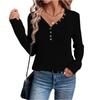 Women's Fashion Casual V-Neck Button Pineapple Plaid Long Sleeve T-Shirt Top