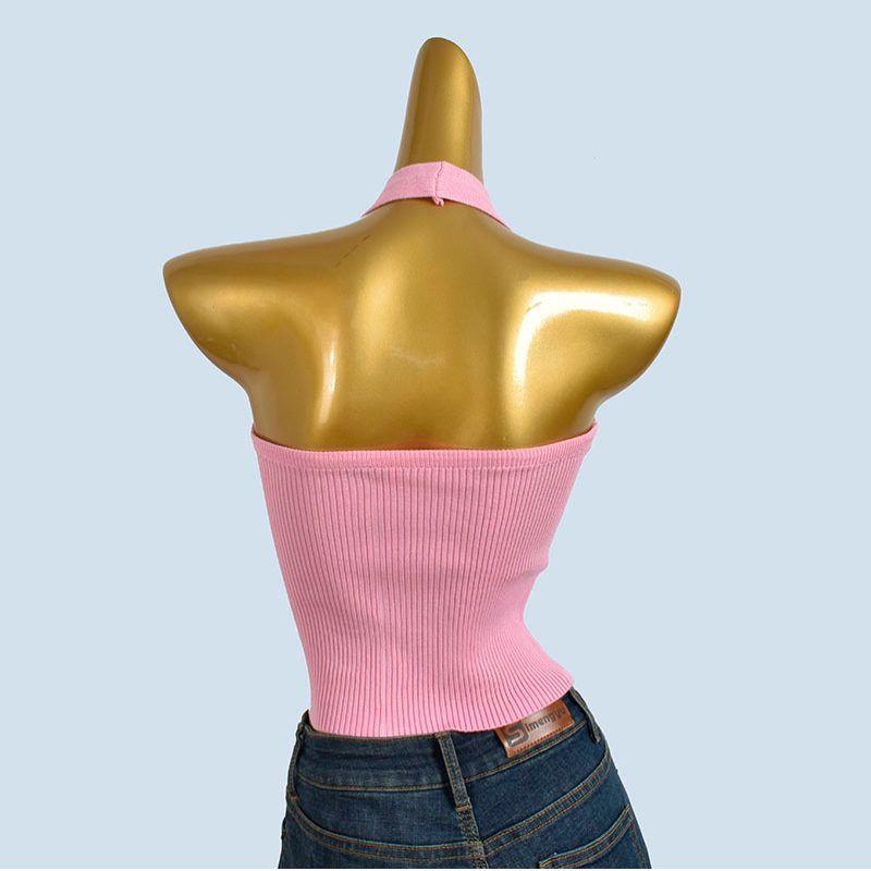 Fashion Sexy Rhinestone Knitted Small Tank Top Vest Women's Summer Inner Wear Halterneck Bandeau Sexy Short Tops Outerwear