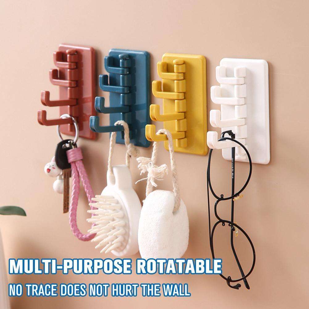 4 In 1 Rotation Creative Plastic Hook Self -stick Storage Shelf Household Bathroom Wall -mounted Plastic Hook