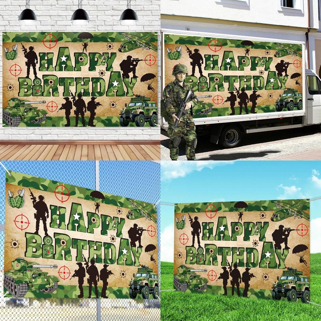 Banner Moderner Hintergrund für Geburtstagsfeiern und Partydekorationen mit Militärmotto