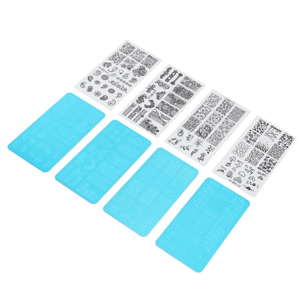 4pcs French Nail Art Stamping Plate Nail Stamping Image Plate Nail Printing Steel Plate with Transparent Films for Nail Polish Artificial Nails