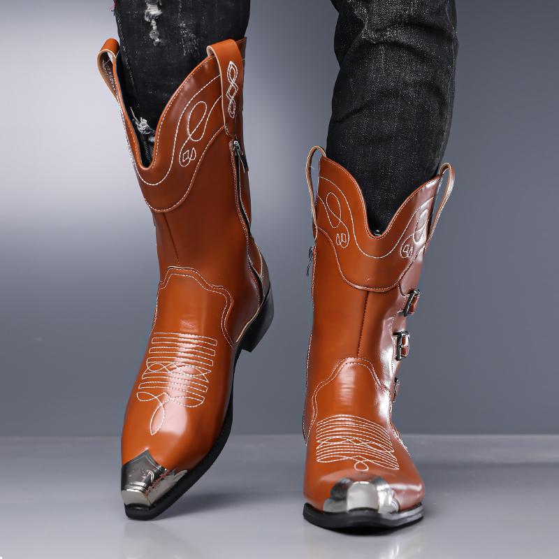 Men’s Motorcycle Boots Western Boots Black Jockey Boots Casual Street Style Cool Brown High Boots Plus Size