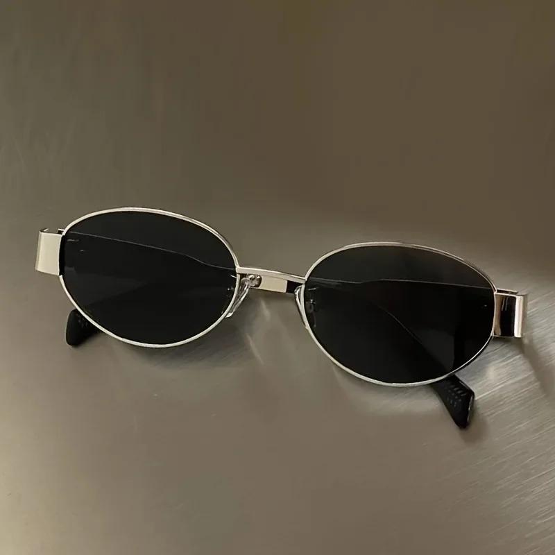 Classic Retro New Oval Metal Frame Sunglasses for Women, High-end Sunglasses, UV400 Protective Fashionable Sunglasses серебряный серый