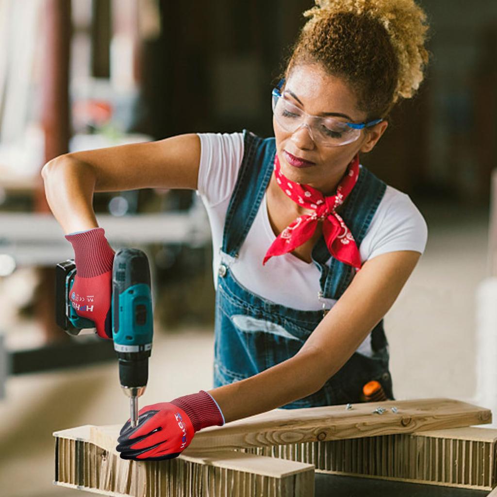 Sicherheits-Arbeitshandschuhe, Nitrilbeschichtet, Arbeitshandschuhe mit Nitrilgriff für und Holzbearbeitung [HPHST] Handschuhe, Handschuhe, 12-teilig, Herren - Touchscreen, Rutschfest,