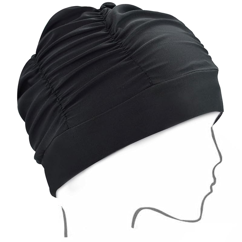 

Жіноча шапочка для плавання, шапочка для басейну, вологовідвідна, дихаюча, натуральна, приємна для шкіри, високо еластичний нейлон, екстра-велика, не стискаюча, зі складками