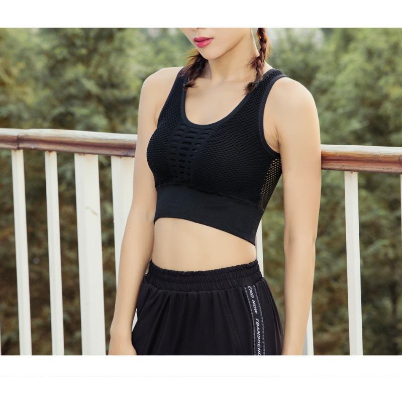 Women Seamless Back Mesh Sports Bra Breathable Quick Dry Shockproof For Yoga Running Fitness